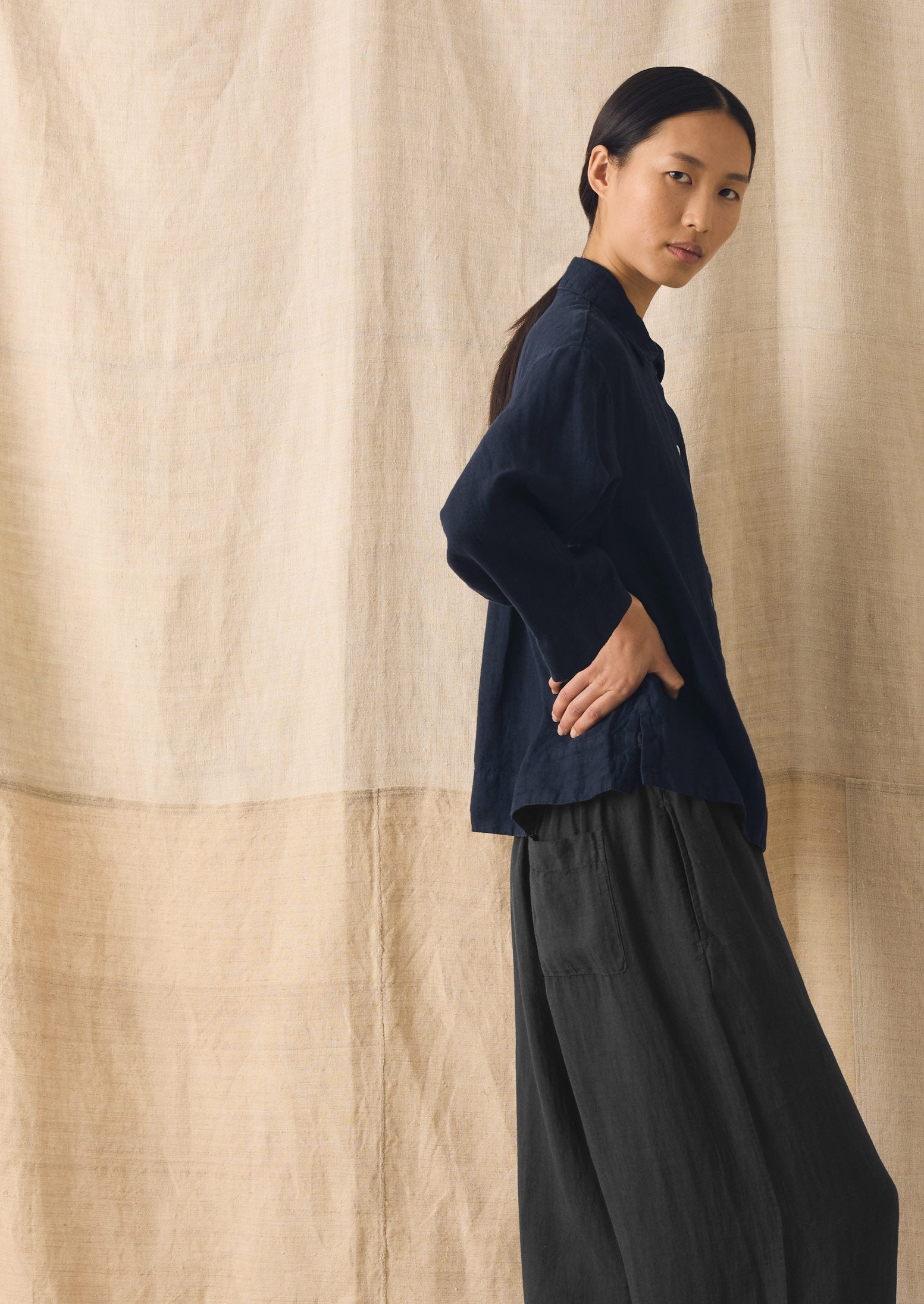 Garment Dyed Linen Shirt | Midnight | TOAST