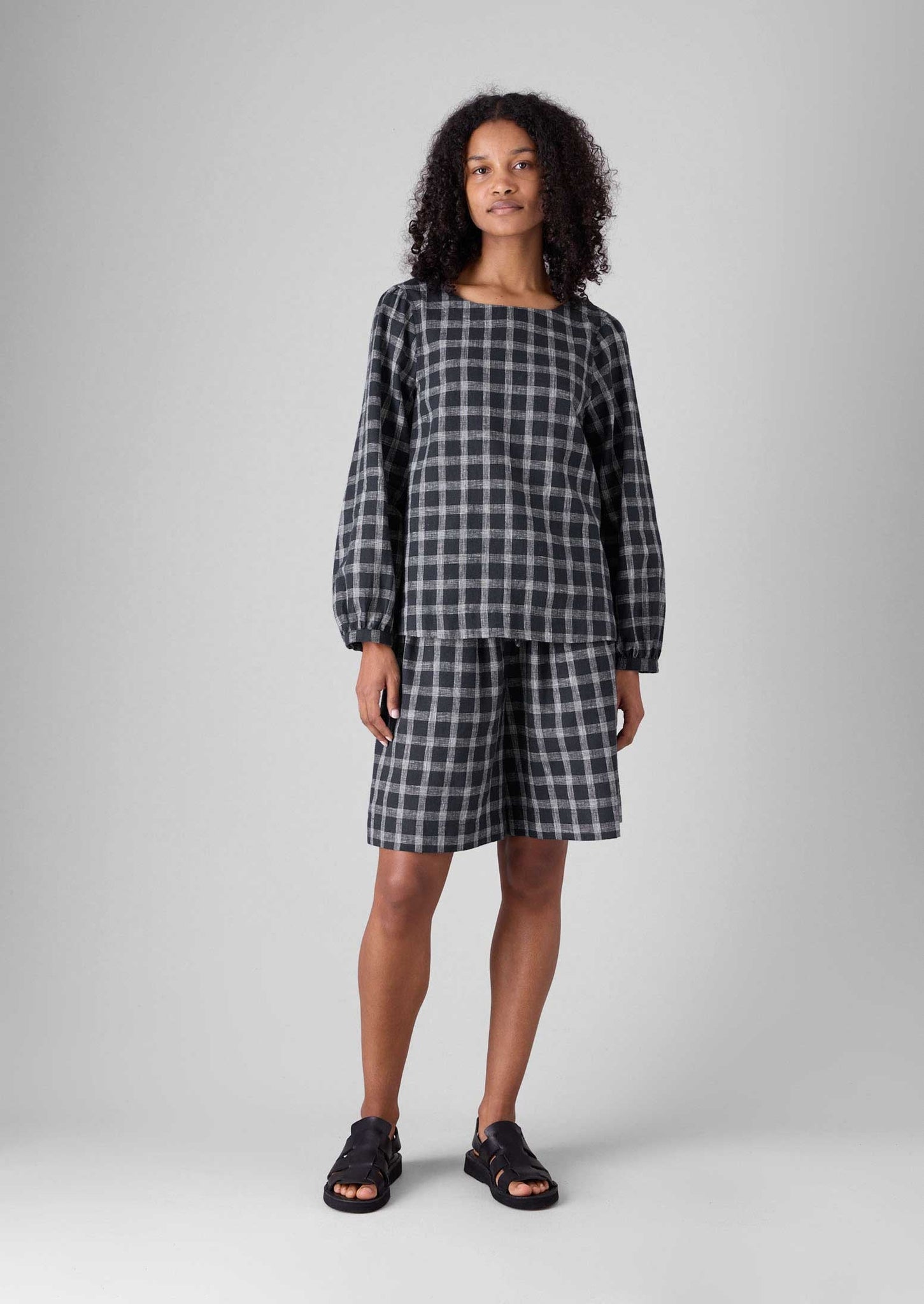 Check Cotton Linen Smock | Slate