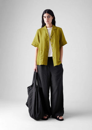 Garment Dyed Linen Boxy Shirt | Olivine