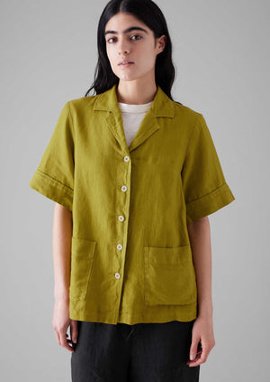 Garment Dyed Linen Boxy Shirt | Olivine