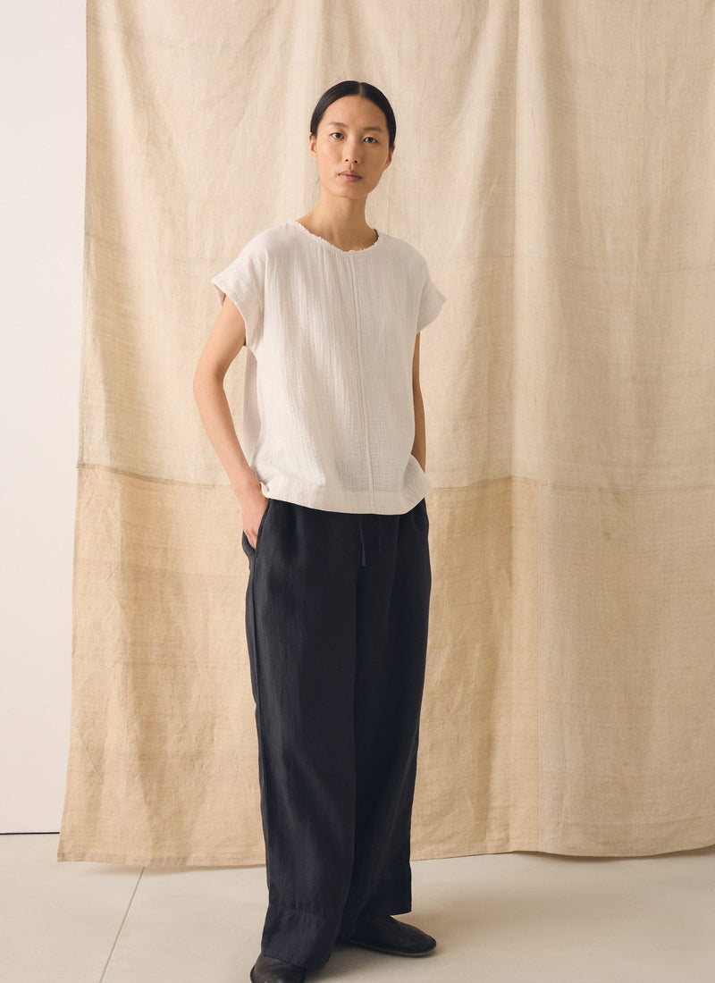 Crinkle Cotton Gauze Top | Oat