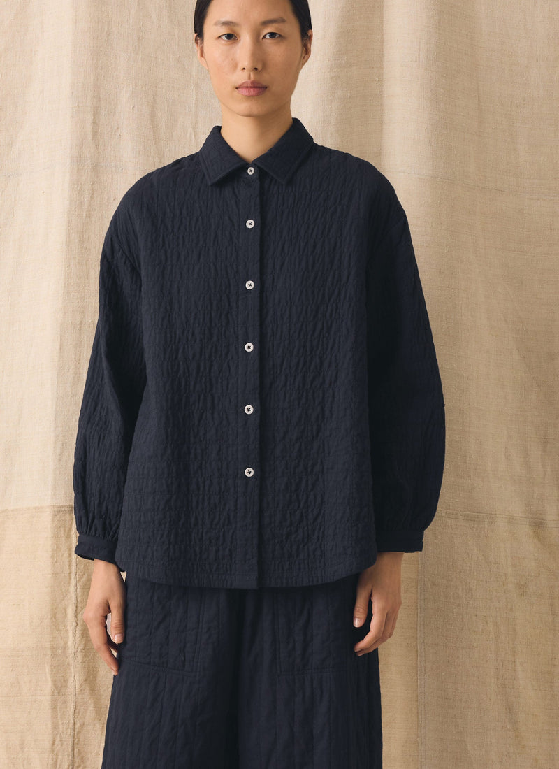 Quilted Cotton Shirt | Indigo Blue