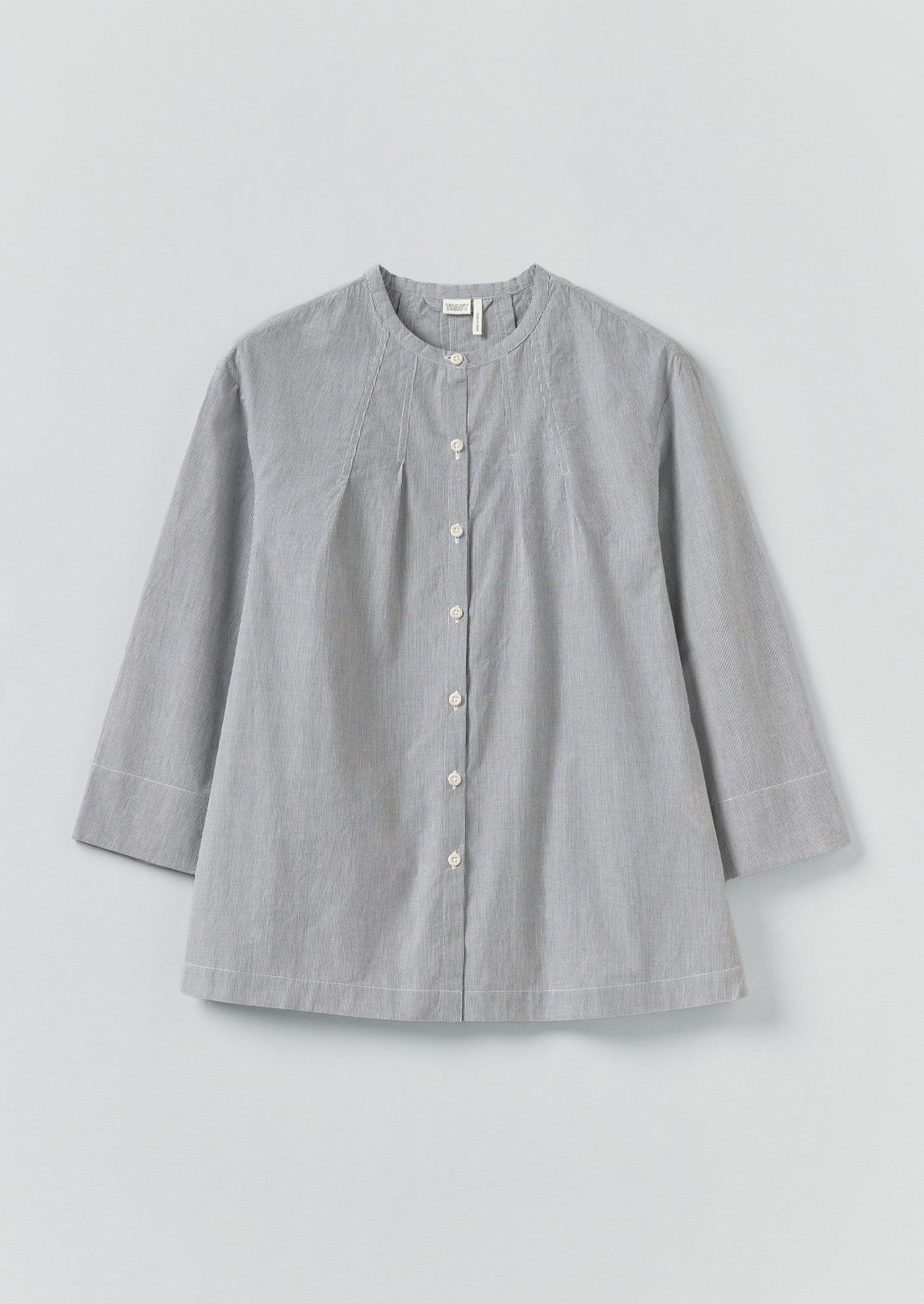 Fine Stripe Cotton Tie Shirt | Ecru/Slate