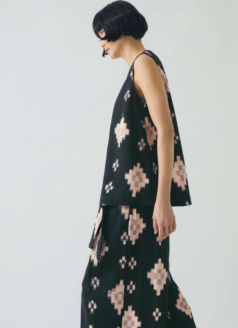 Fugue Ikat V-Neck Tank | Midnight/Sand