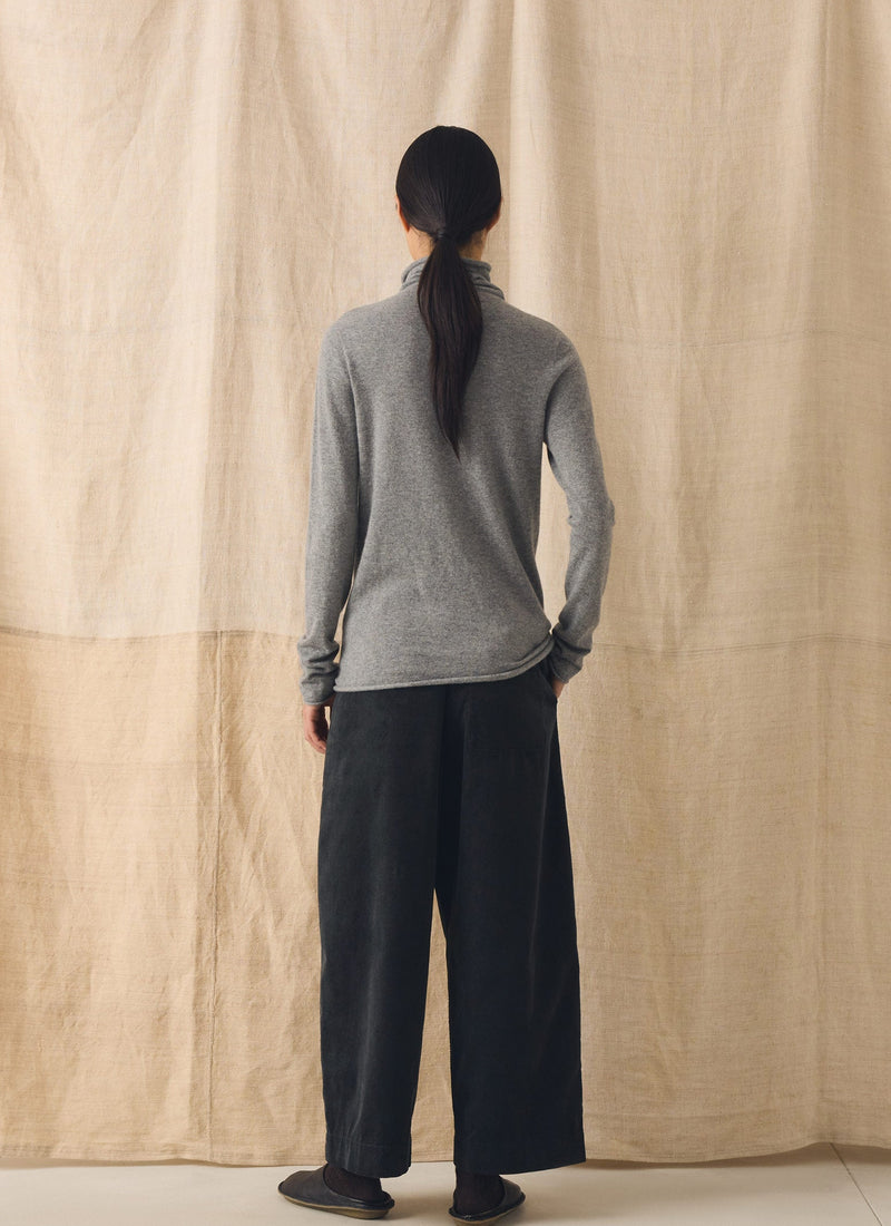 Pure Cashmere Slim High Neck Sweater | Grey Melange