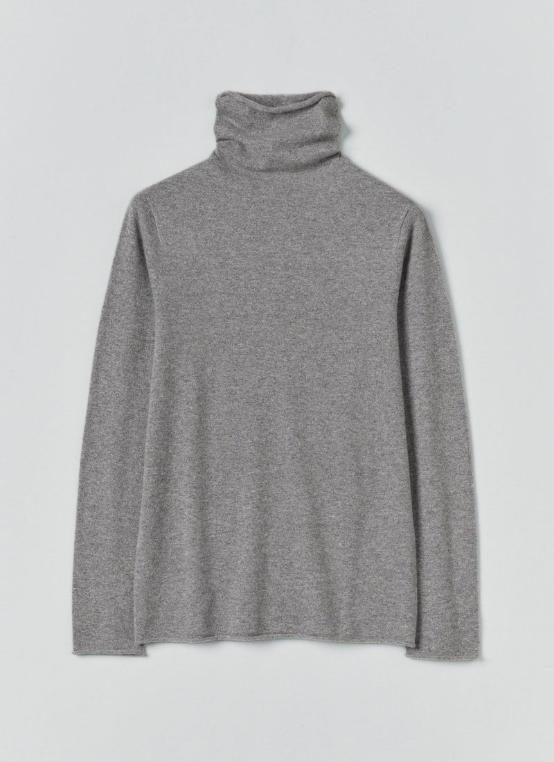 Pure Cashmere Slim High Neck Sweater | Grey Melange