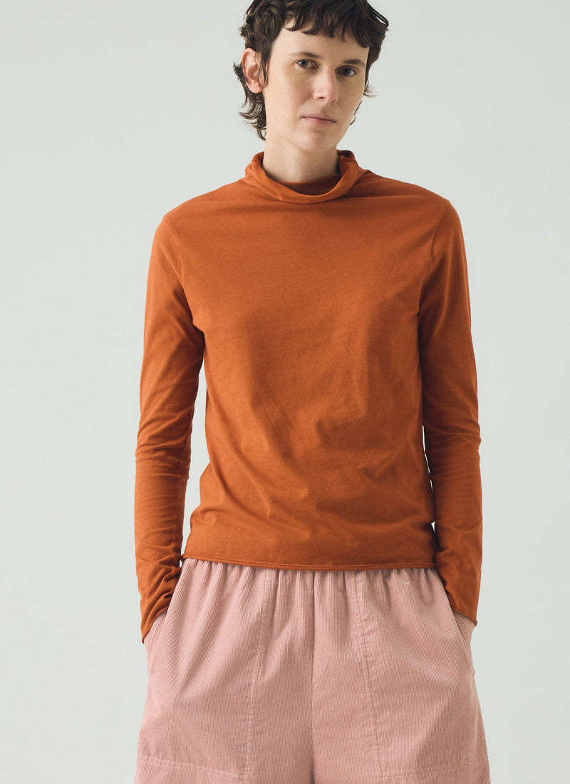 High Neck Soft Cotton Tee | Burnt Sienna