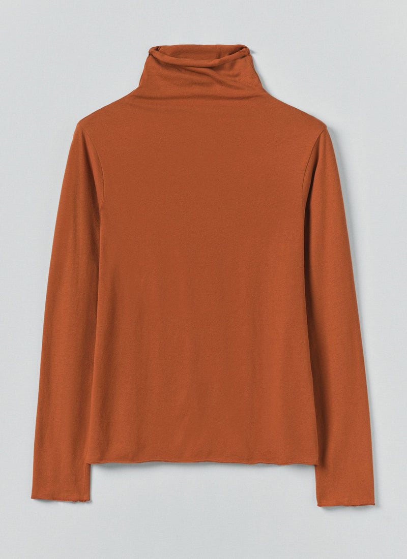High Neck Soft Cotton Tee | Burnt Sienna