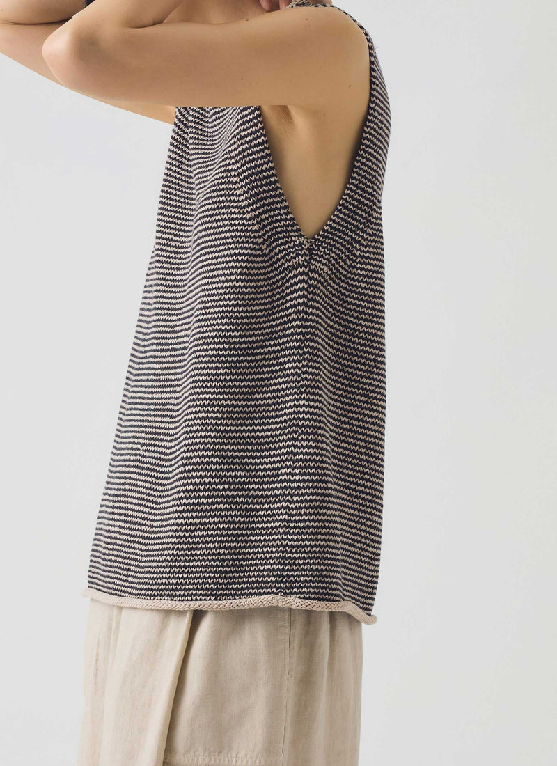 Stripe Linen Cotton Knitted Tank | Navy/Putty