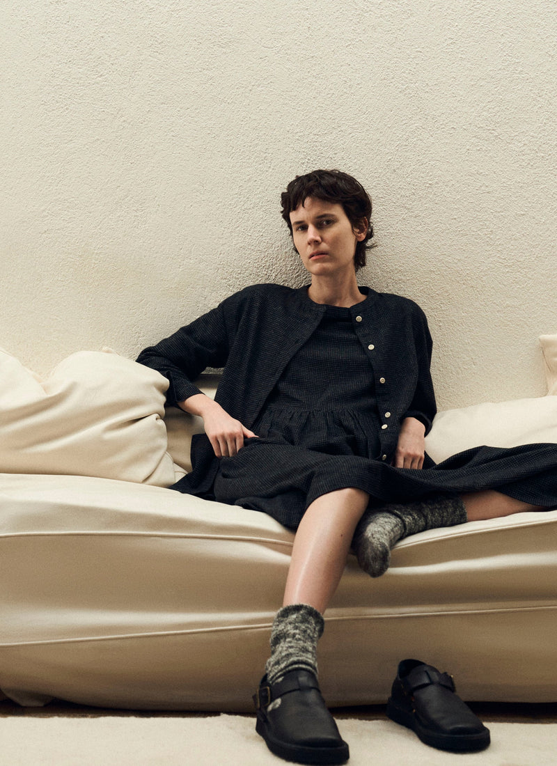 Cotton Cashmere Check Shirt | Black/Ecru