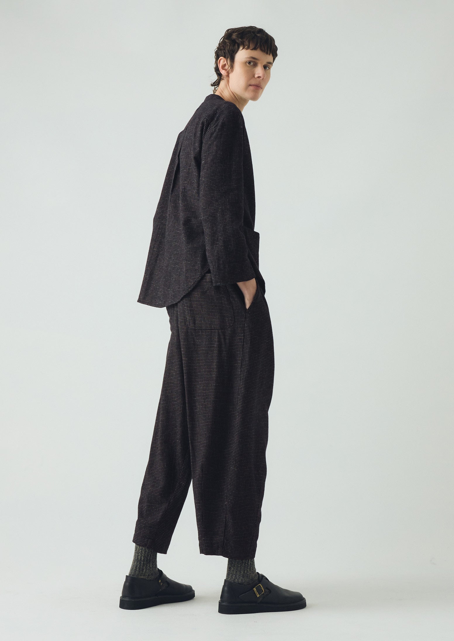 Cotton Cashmere Check Shirt | Black/Ecru | TOAST