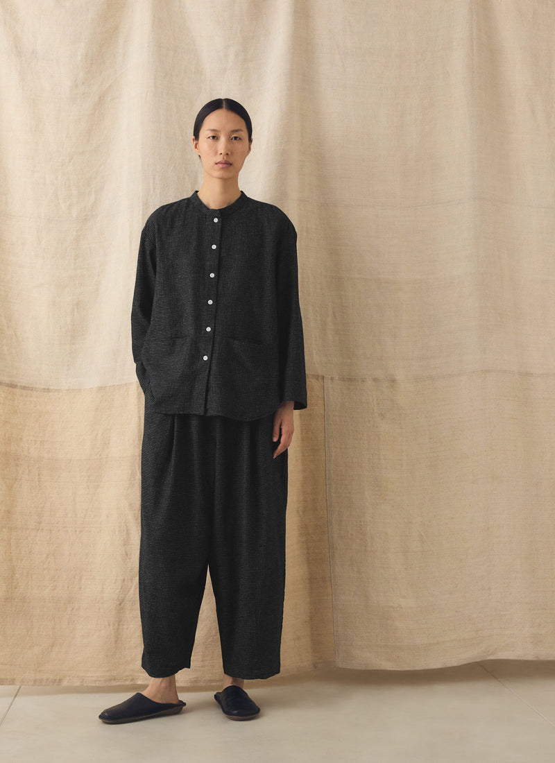 Cotton Cashmere Check Shirt | Black/Ecru