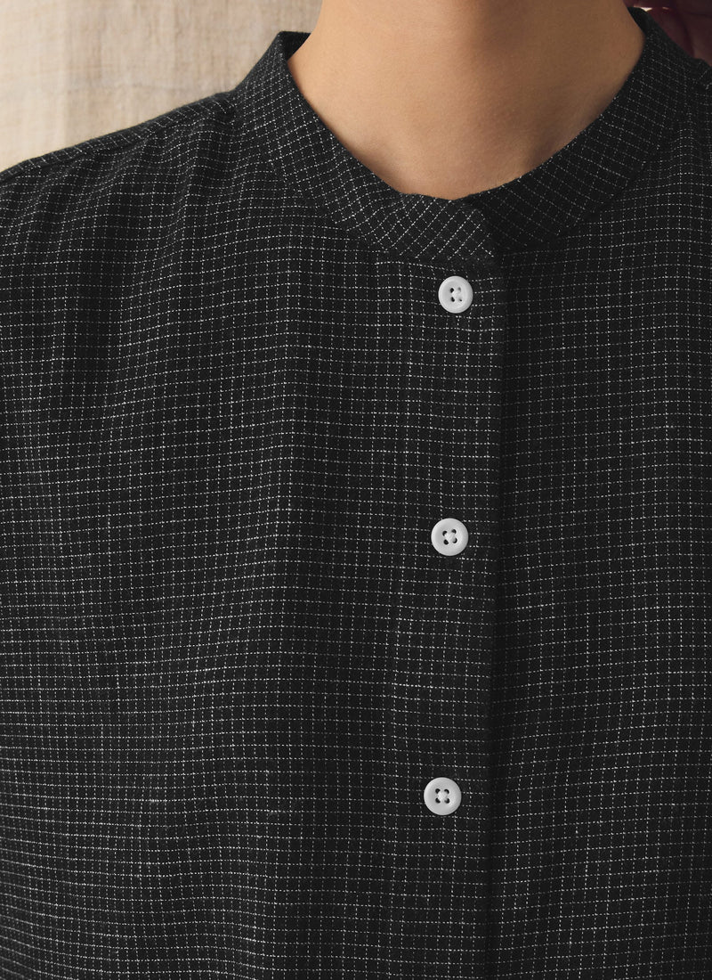 Cotton Cashmere Check Shirt | Black/Ecru