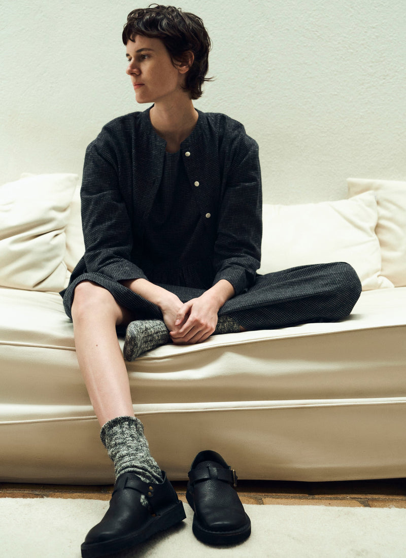 Cotton Cashmere Check Shirt | Black/Ecru