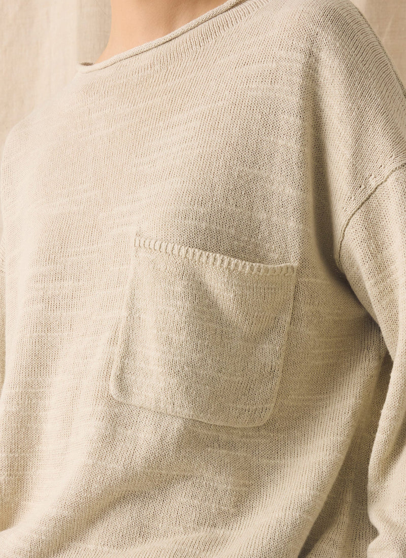Linen Cotton Fine Knit Sweater | Parchment