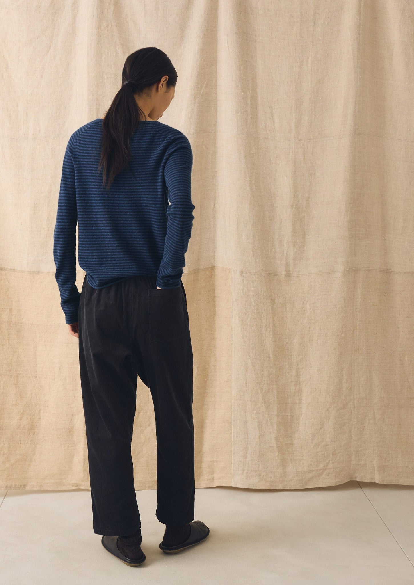 Stripe Wool Cashmere Neat Sweater | Denim Blue/Blue