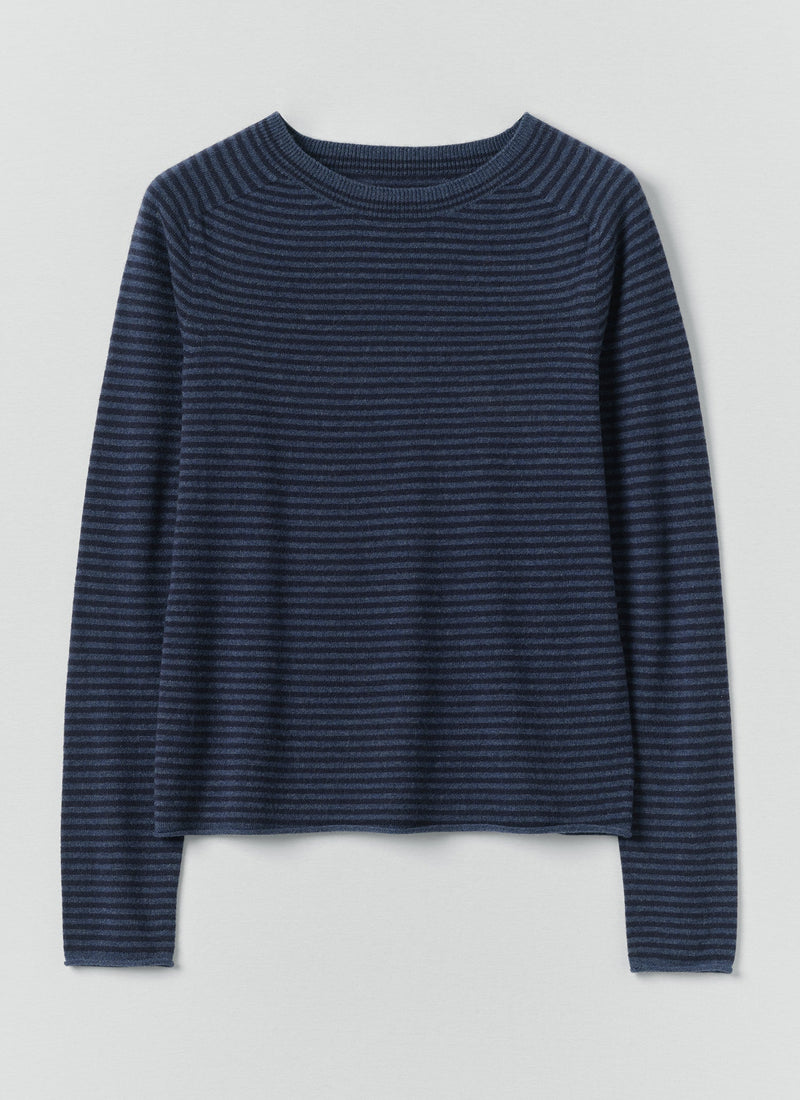 Stripe Wool Cashmere Neat Sweater | Denim Blue/Blue