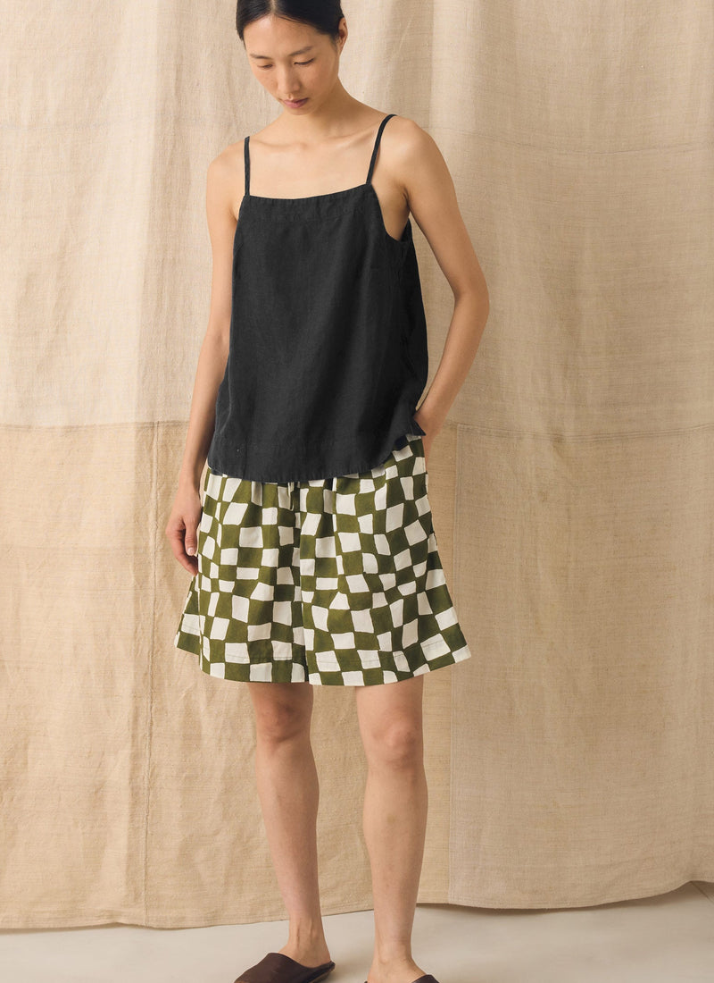 Square Neck Garment Dyed Linen Tank | Black Pepper