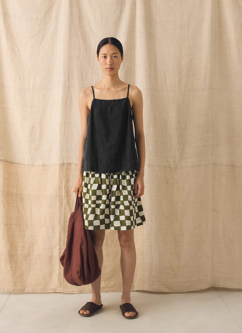 Square Neck Garment Dyed Linen Tank | Black Pepper