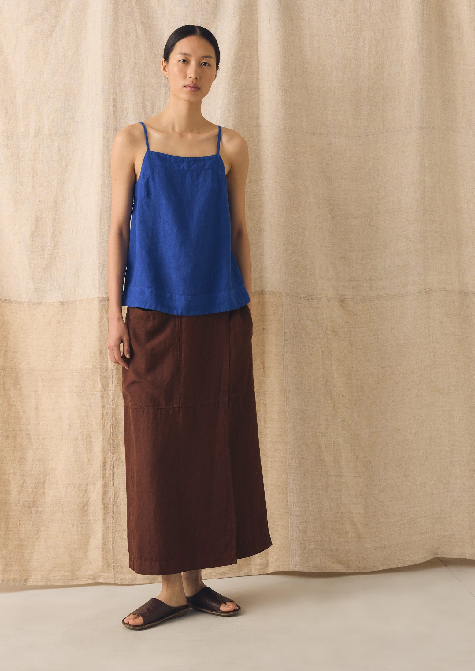 Square Neck Garment Dyed Linen Tank | Carmine Blue | TOAST