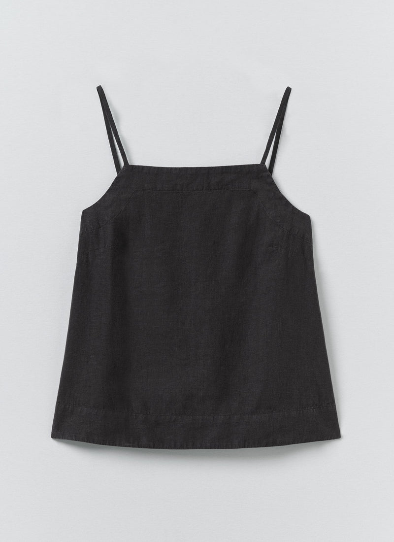 Square Neck Garment Dyed Linen Tank | Black Pepper