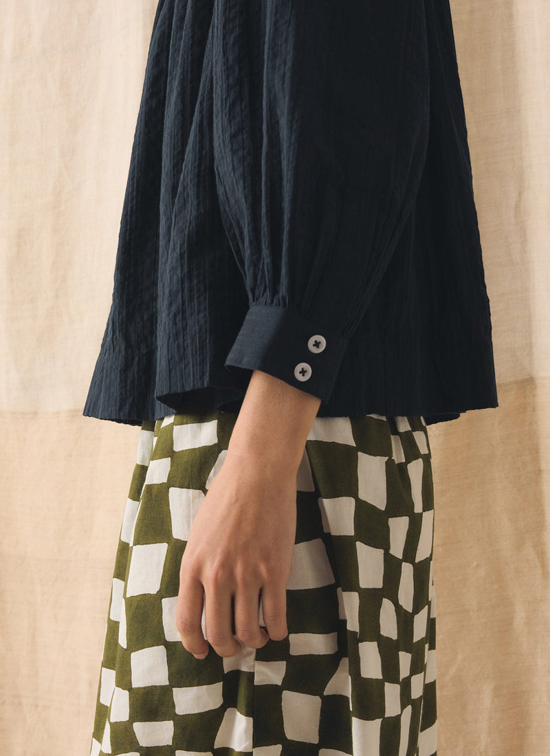 Lightweight Cotton Seersucker Shirt | Navy