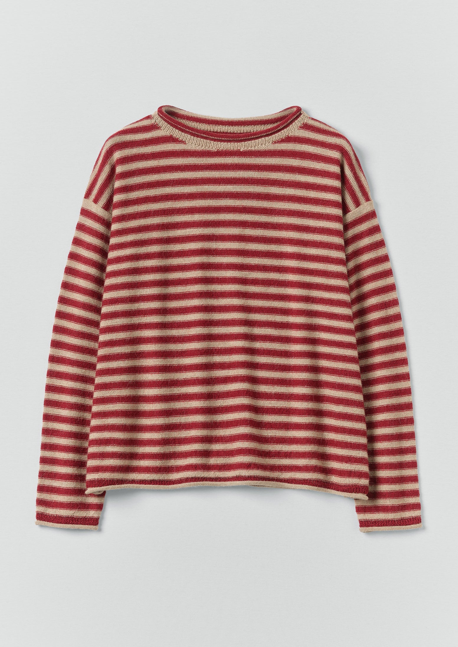 Stripe Lofty Alpaca Wool Sweater | Oatmeal/Red | TOAST