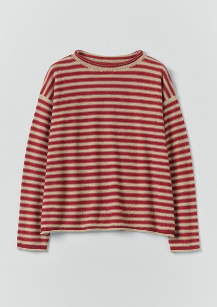 Stripe Lofty Alpaca Wool Sweater | Oatmeal/Red | TOAST