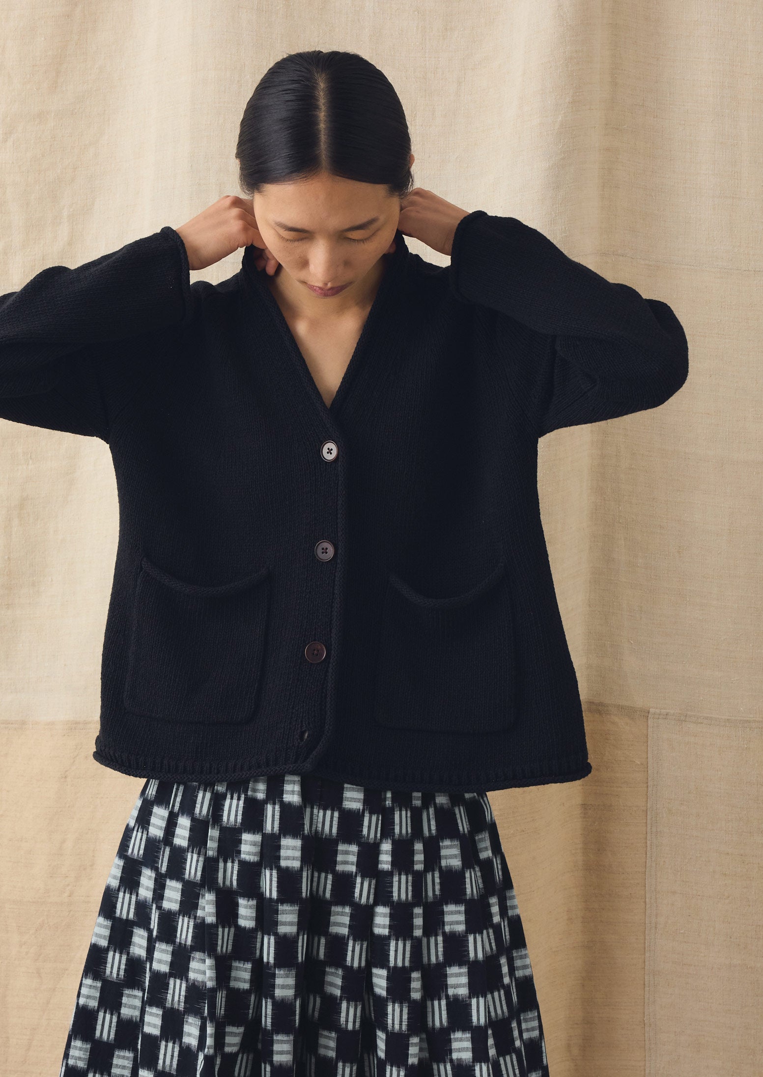 Cotton Linen V Neck Cardigan | Slate | TOAST