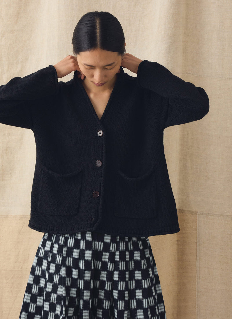 Cotton Linen V Neck Cardigan | Slate