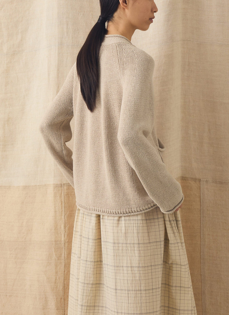 Cotton Linen V Neck Cardigan | Putty