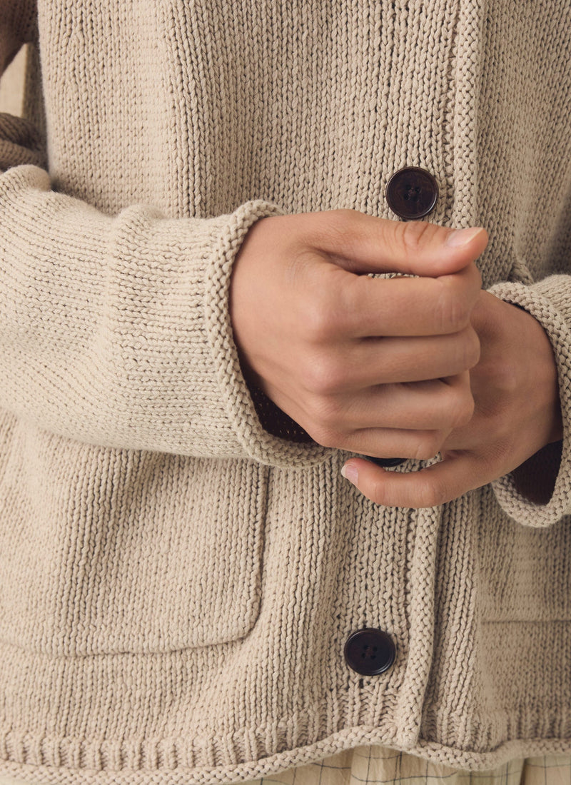 Cotton Linen V Neck Cardigan | Putty