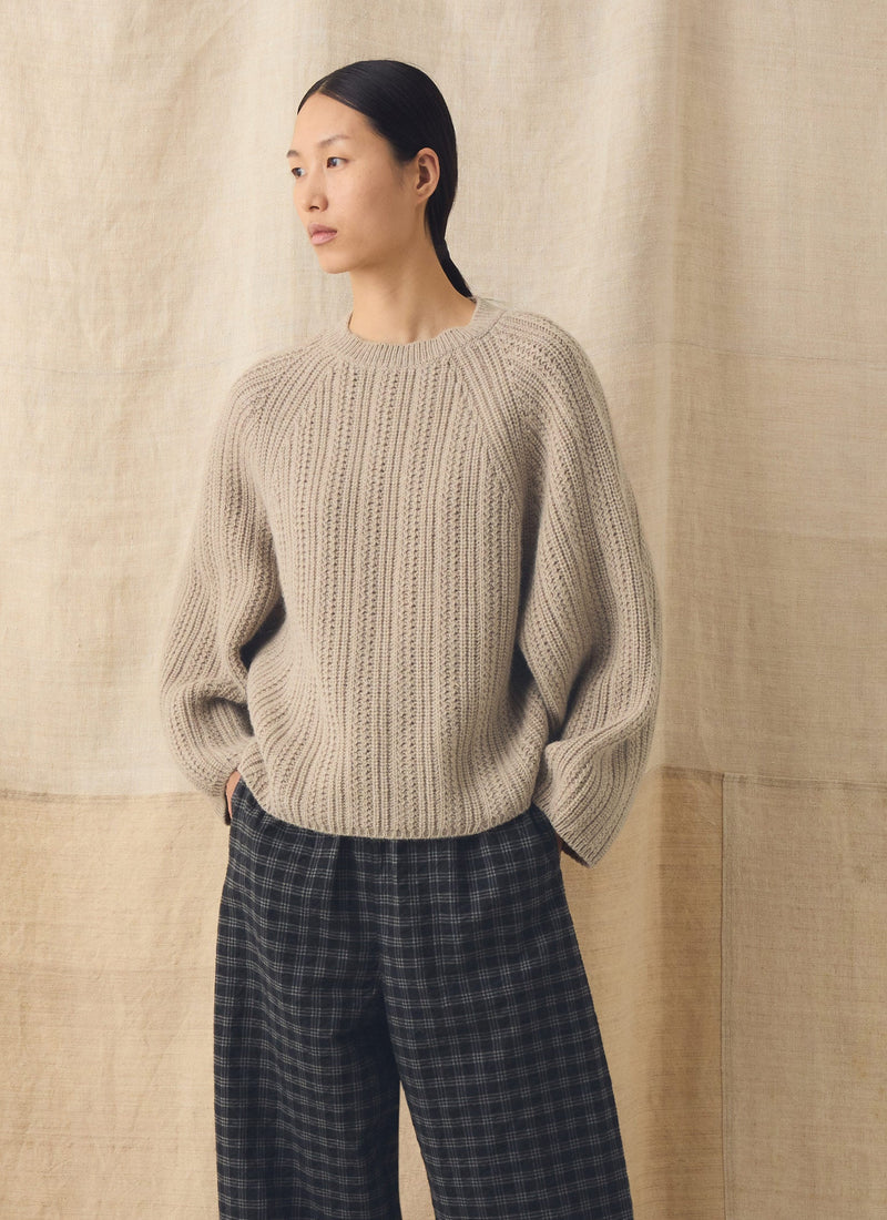 Wool Alpaca Textured Sweater | Biscuit