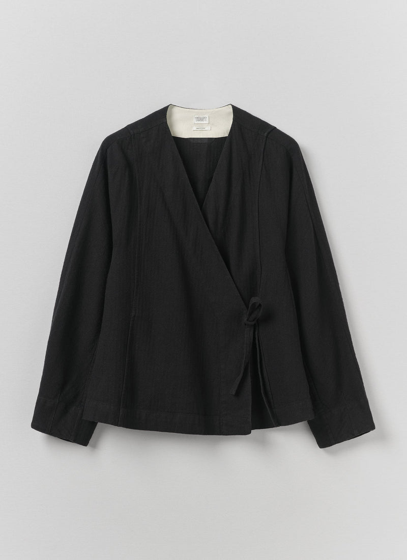 Brushed Linen Cotton Herringbone Wrap Top | Slate