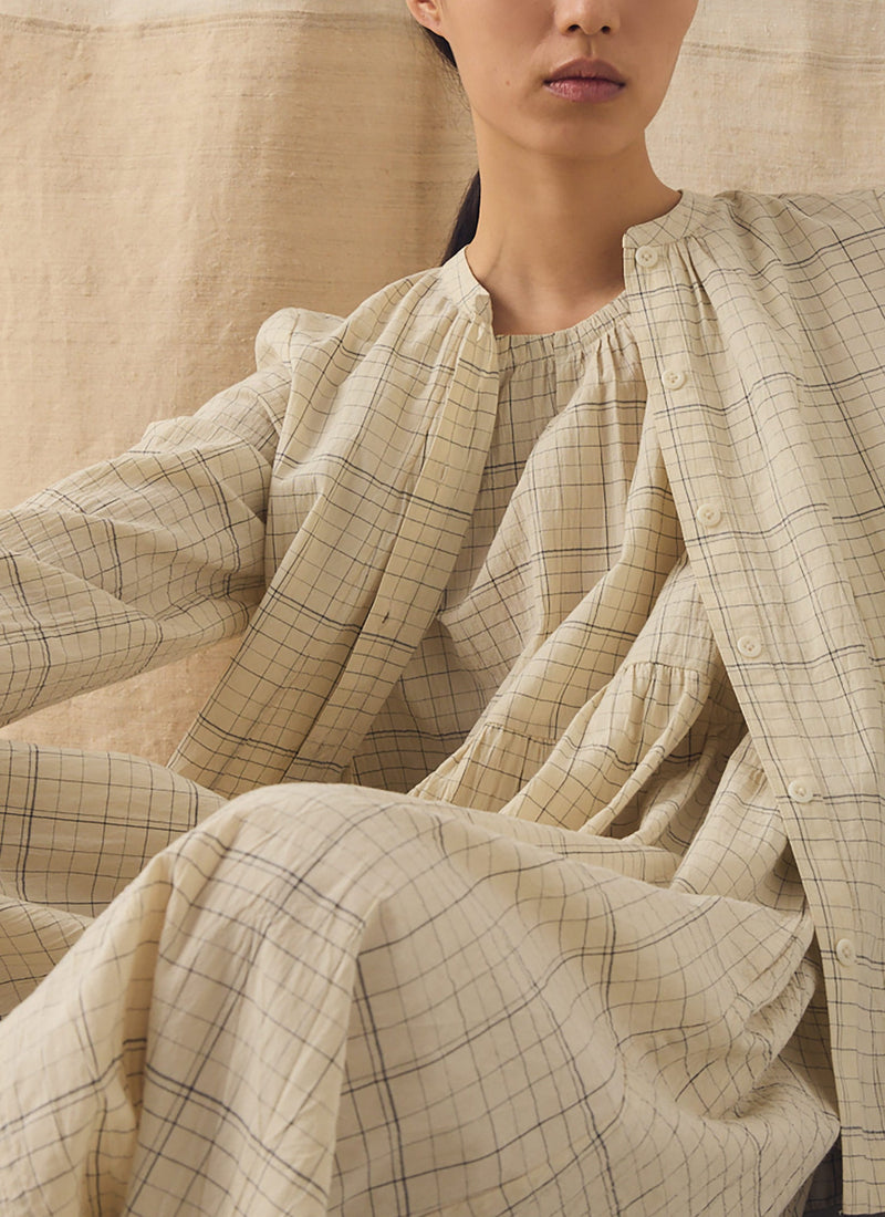 Page Check Cotton Swingy Shirt | Ecru/Black