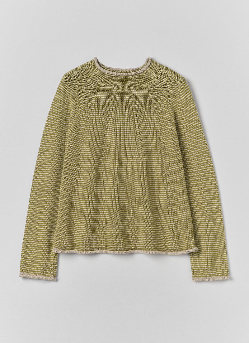 Stripe Linen Cotton Sweater | Olivine/Putty