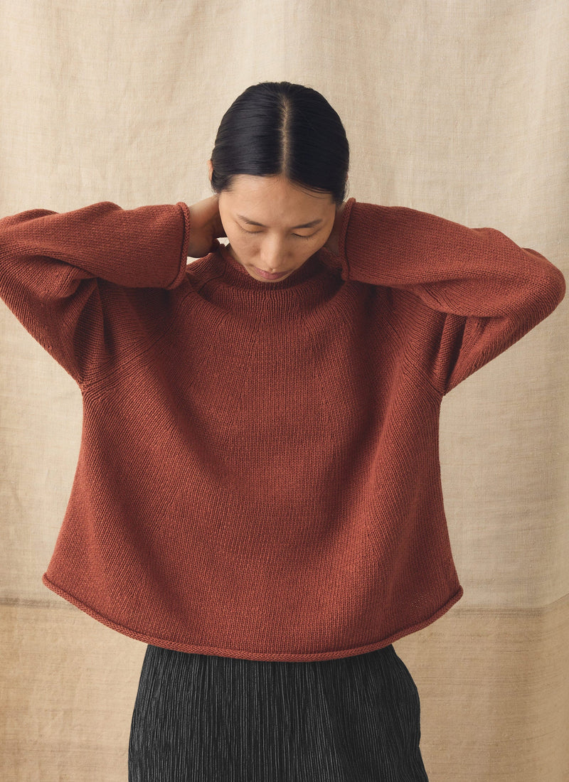 Cotton Linen Easy Sweater | Red Pitaya