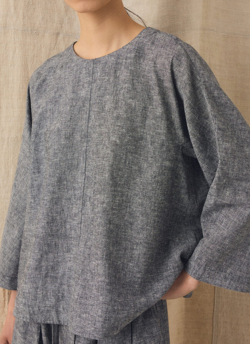 A Line Linen Cotton Top | Soft Charcoal