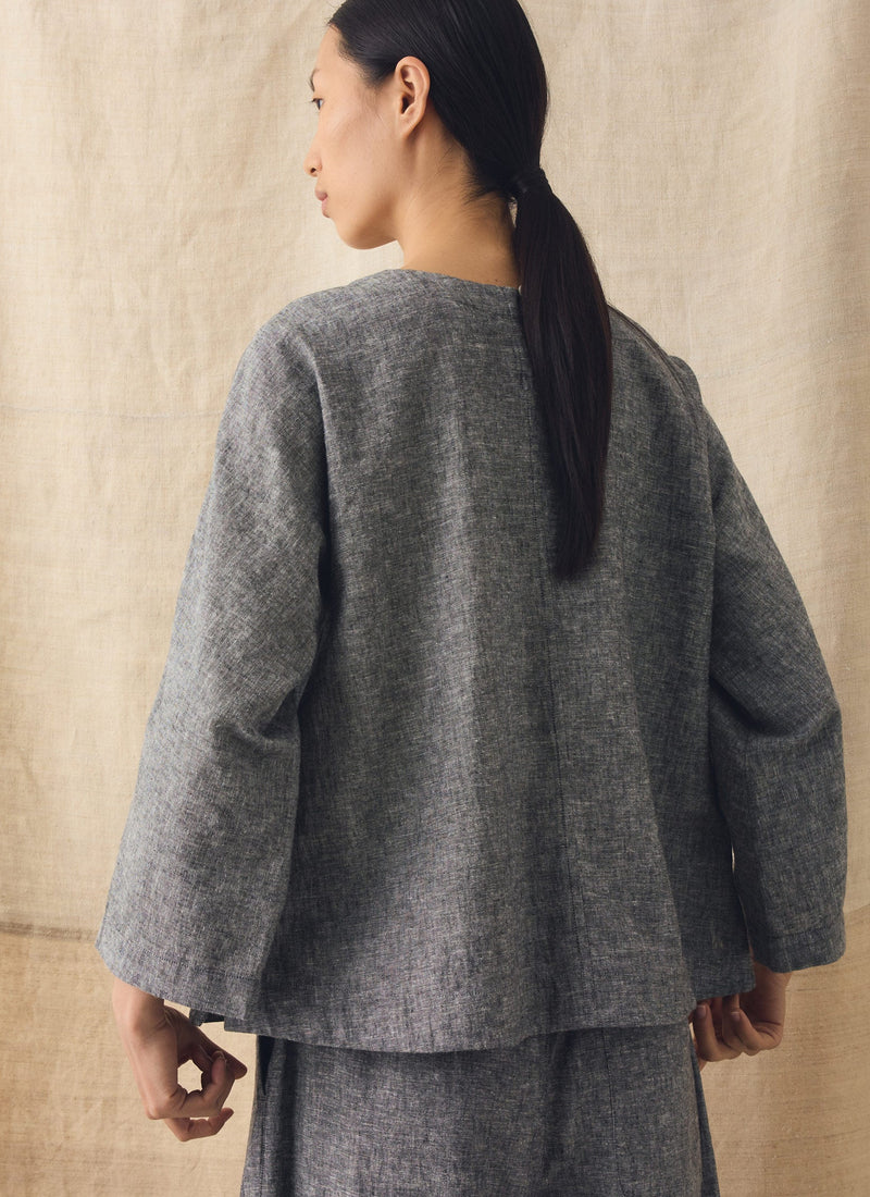 A Line Linen Cotton Top | Soft Charcoal
