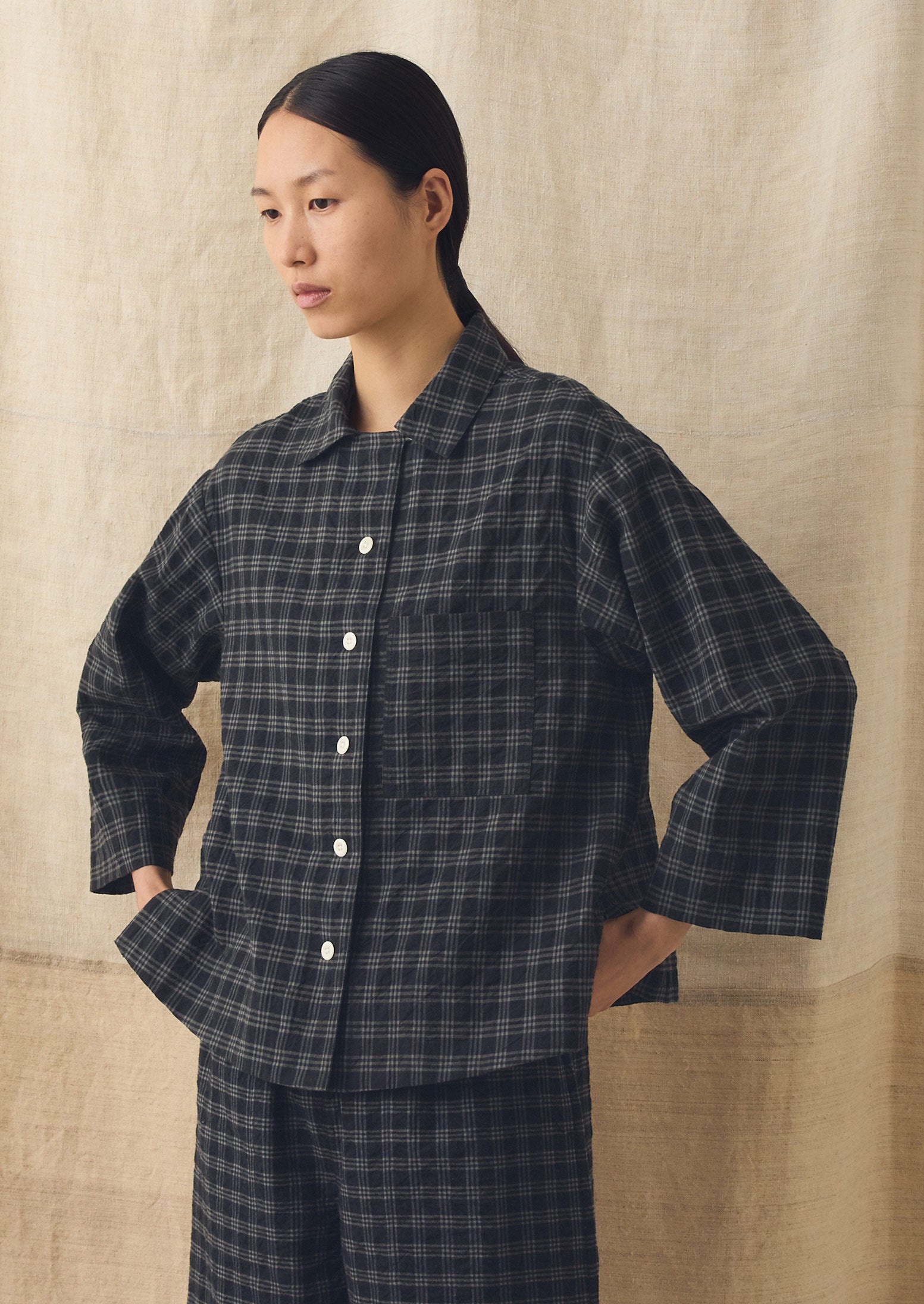 Check Cotton Wool Shirt | Dark Charcoal/Black | TOAST