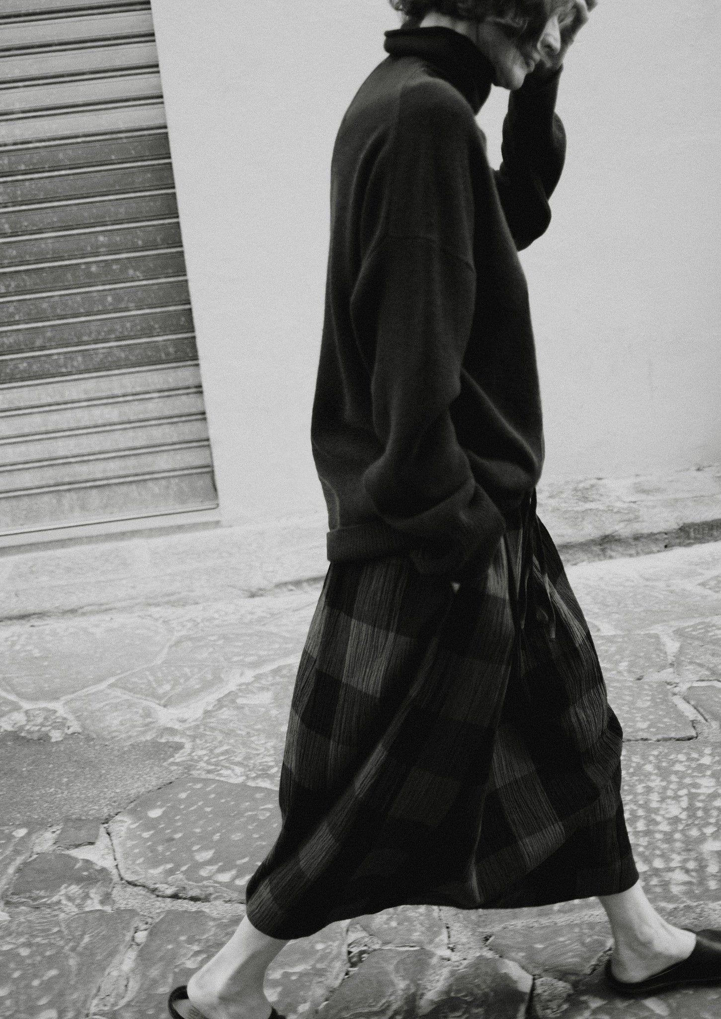 Crinkle Cotton Macro Gingham Skirt | Olive/Black