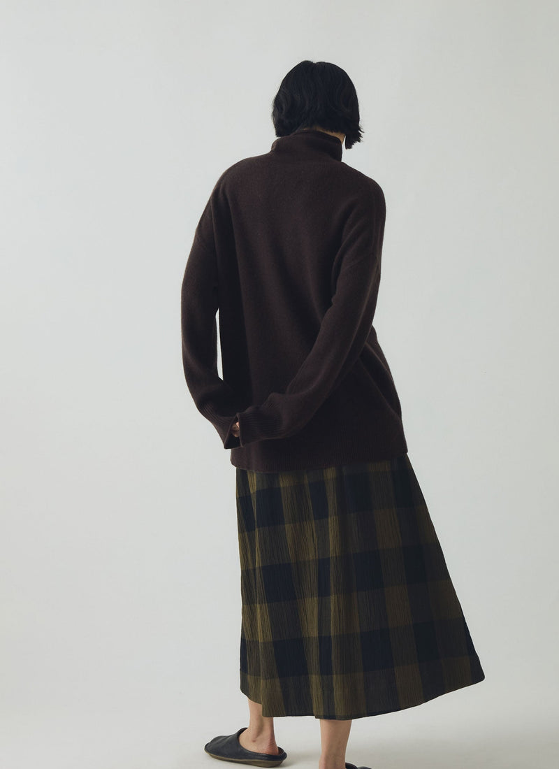 Crinkle Cotton Macro Gingham Skirt | Olive/Black