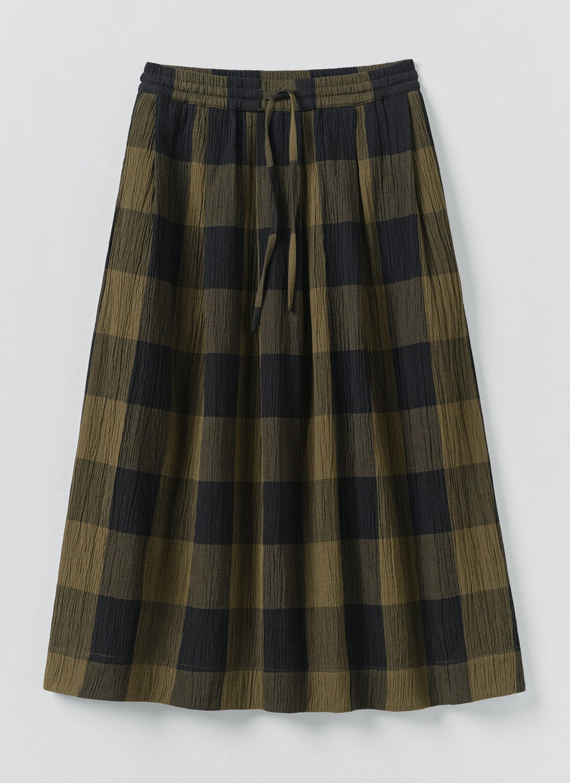 Crinkle Cotton Macro Gingham Skirt | Olive/Black