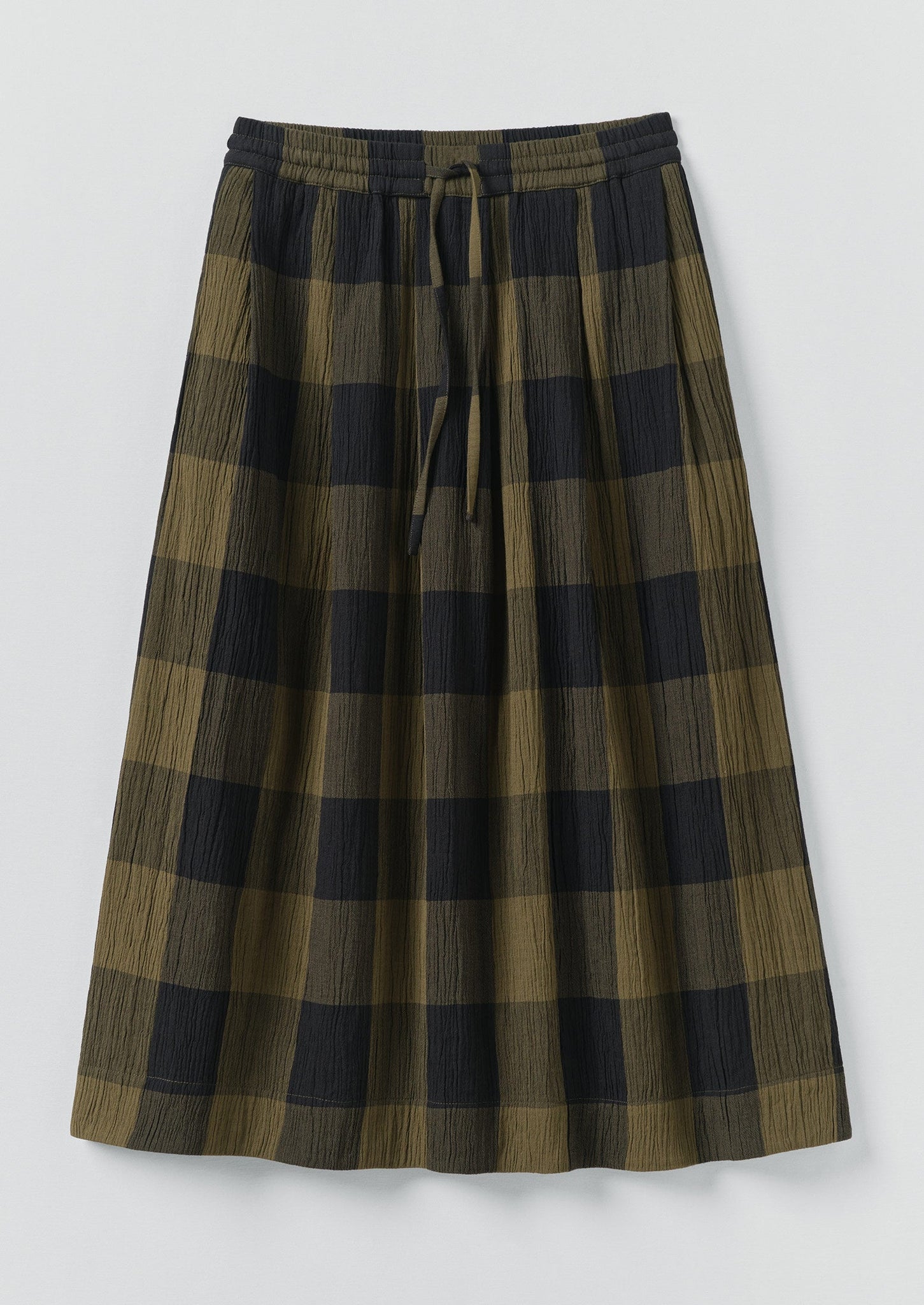 Crinkle Cotton Macro Gingham Skirt | Olive/Black