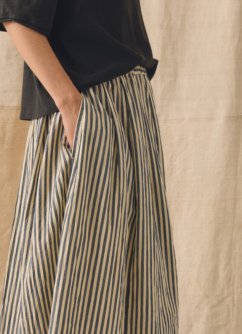 Pleated Cotton Stripe Skirt | Workshop Blue