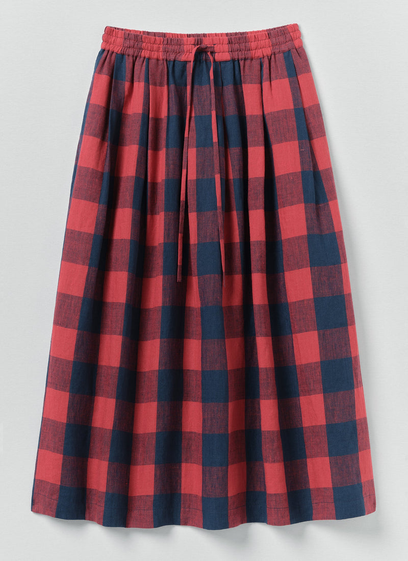 Gingham Check Linen Skirt | Raspberry/Blue