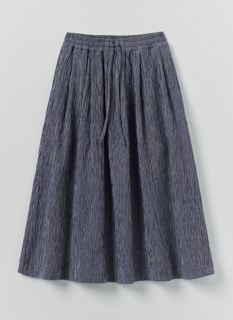 Crinkle Cotton Skirt | Dark Blue/White
