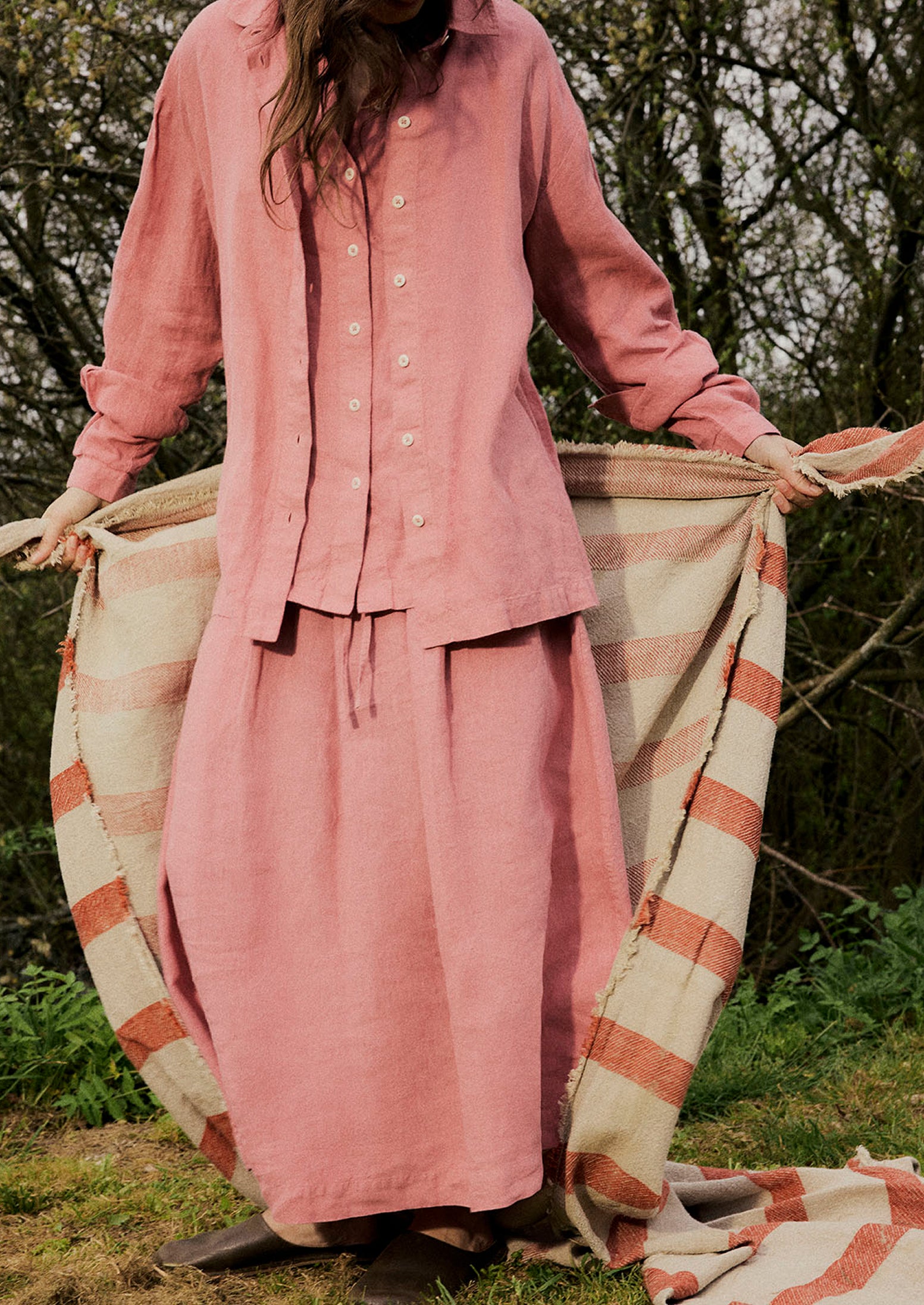 Garment Dyed Linen Skirt | Dusty Rose | TOAST