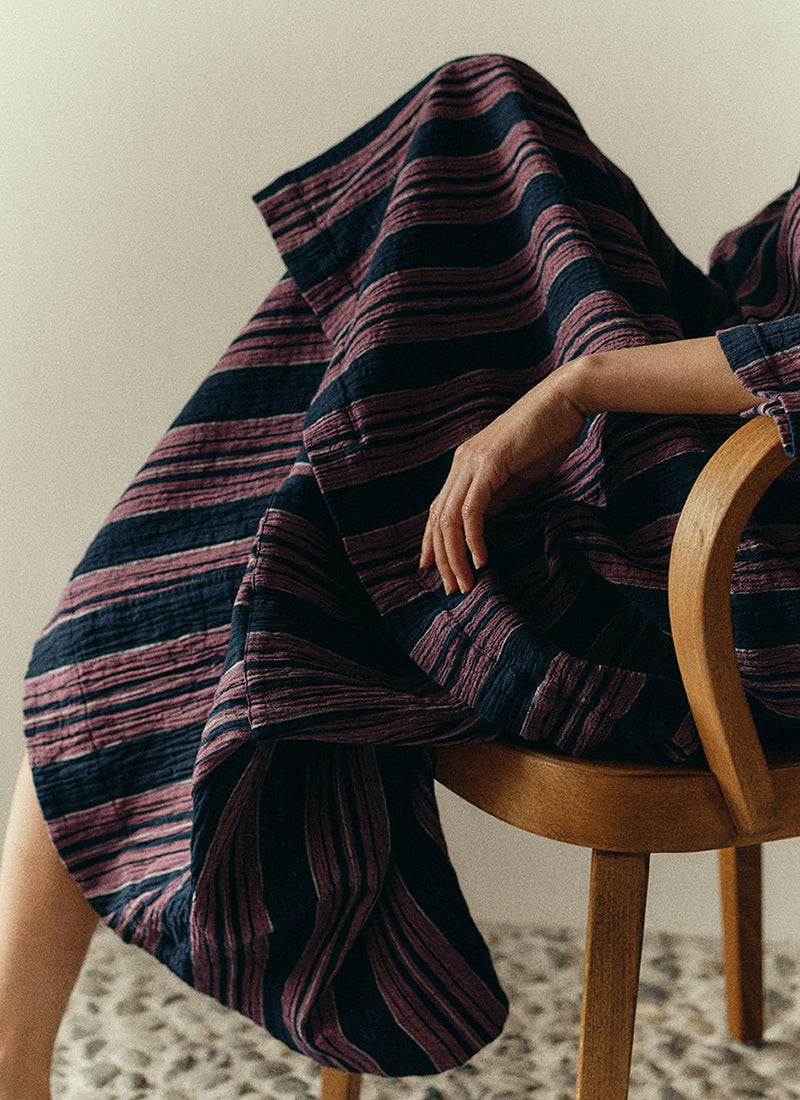 Winnow Stripe Crinkled Cotton Skirt | Midnight/Rose