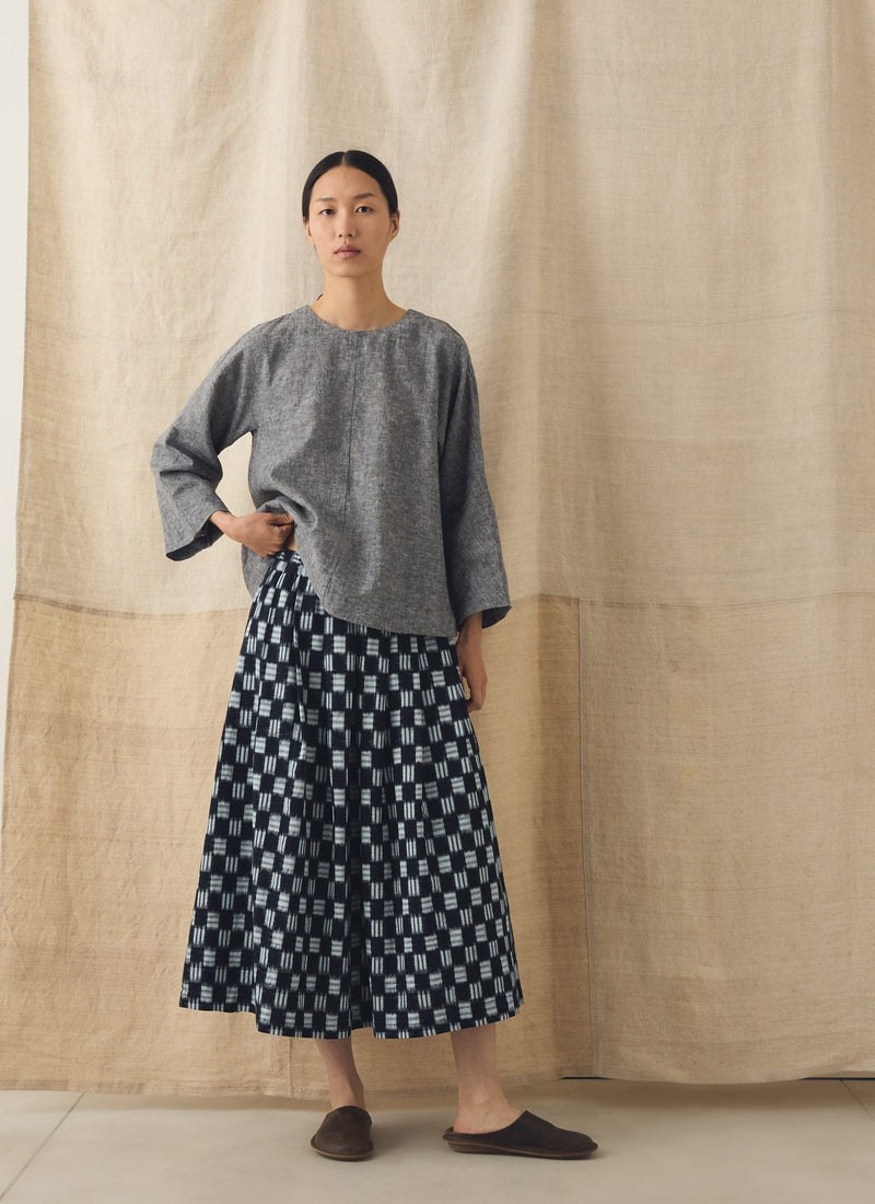 Lore Ikat Pleated Cotton Skirt | Indigo